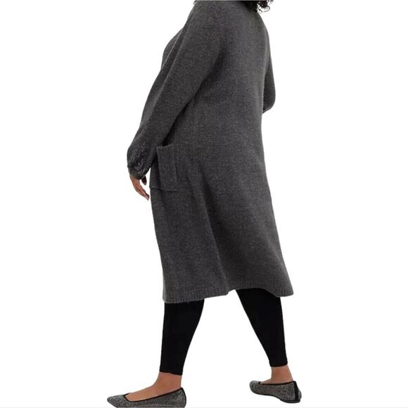 Torrid Long Sleeve Drop Shoulder Sequin Cardigan Sweater Duster Gray size 0 2X - Picture 4 of 10